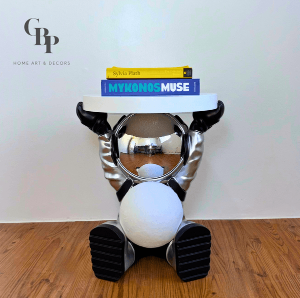 Modern Space Astronaut Side Table with Moon Lamp (Silver)