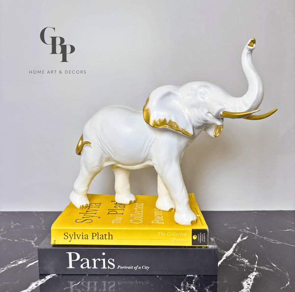 Modern African Elephant Decor Sculpture (White)