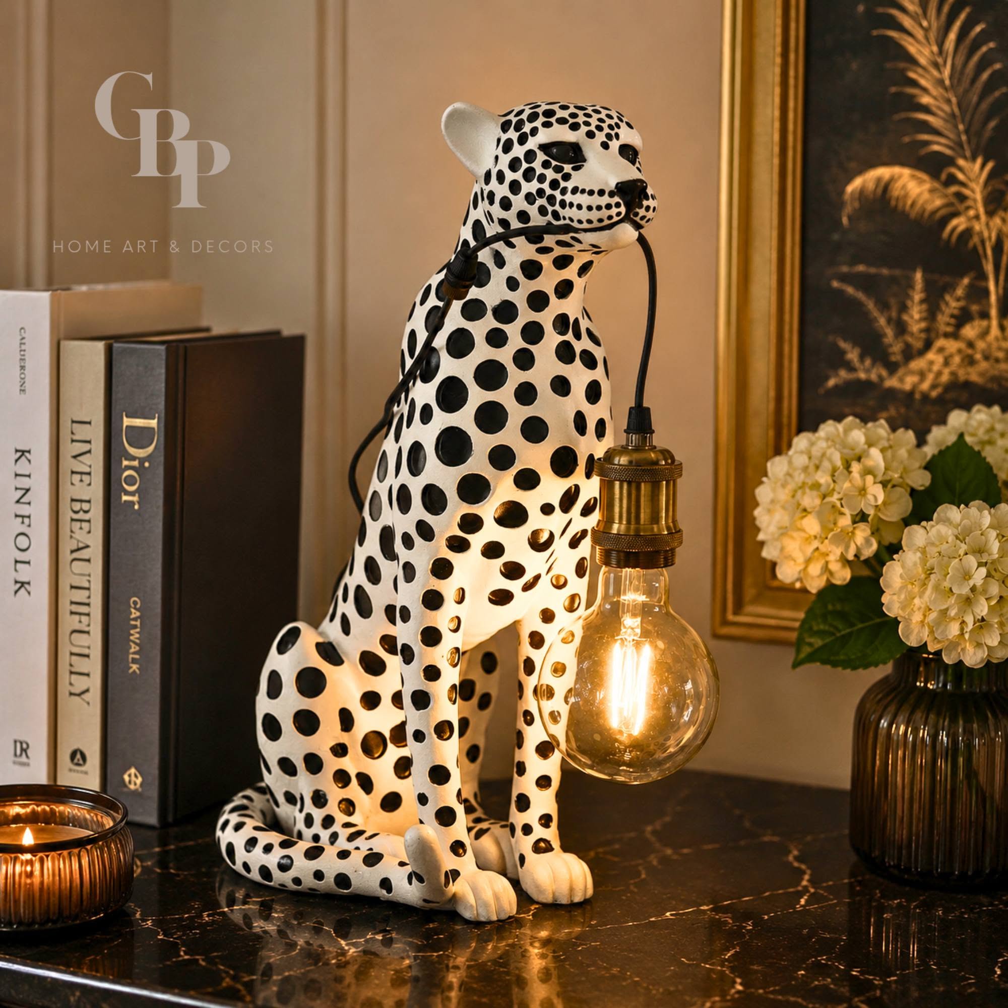 2. Modern Leopard Decor Sculpture with Night Lamp