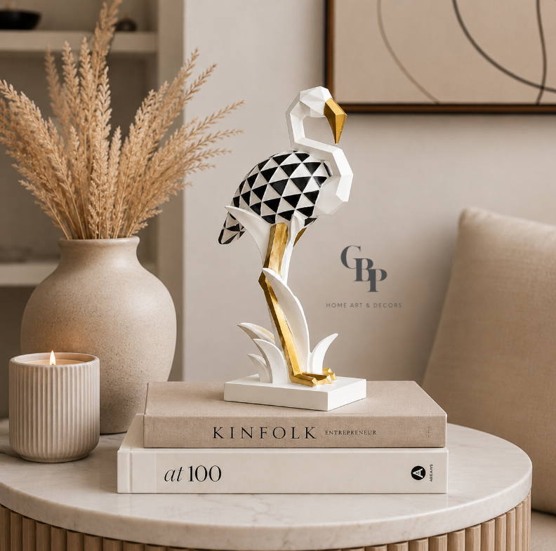 Modern Geometric Flamingo Decor Statue