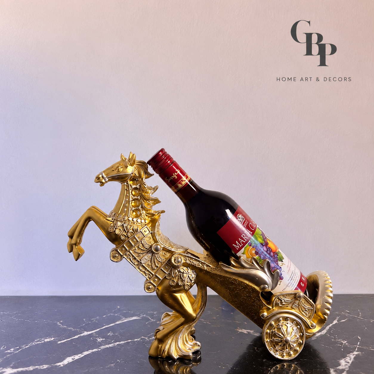 Golden Horse Chariot Wine Holder