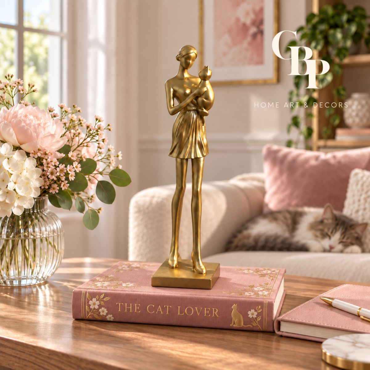 Elegant Lady Cat Lover Decor Statue