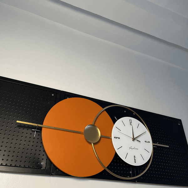 Minimalist Orange Circle and Gold Ring Wall Clock Decor