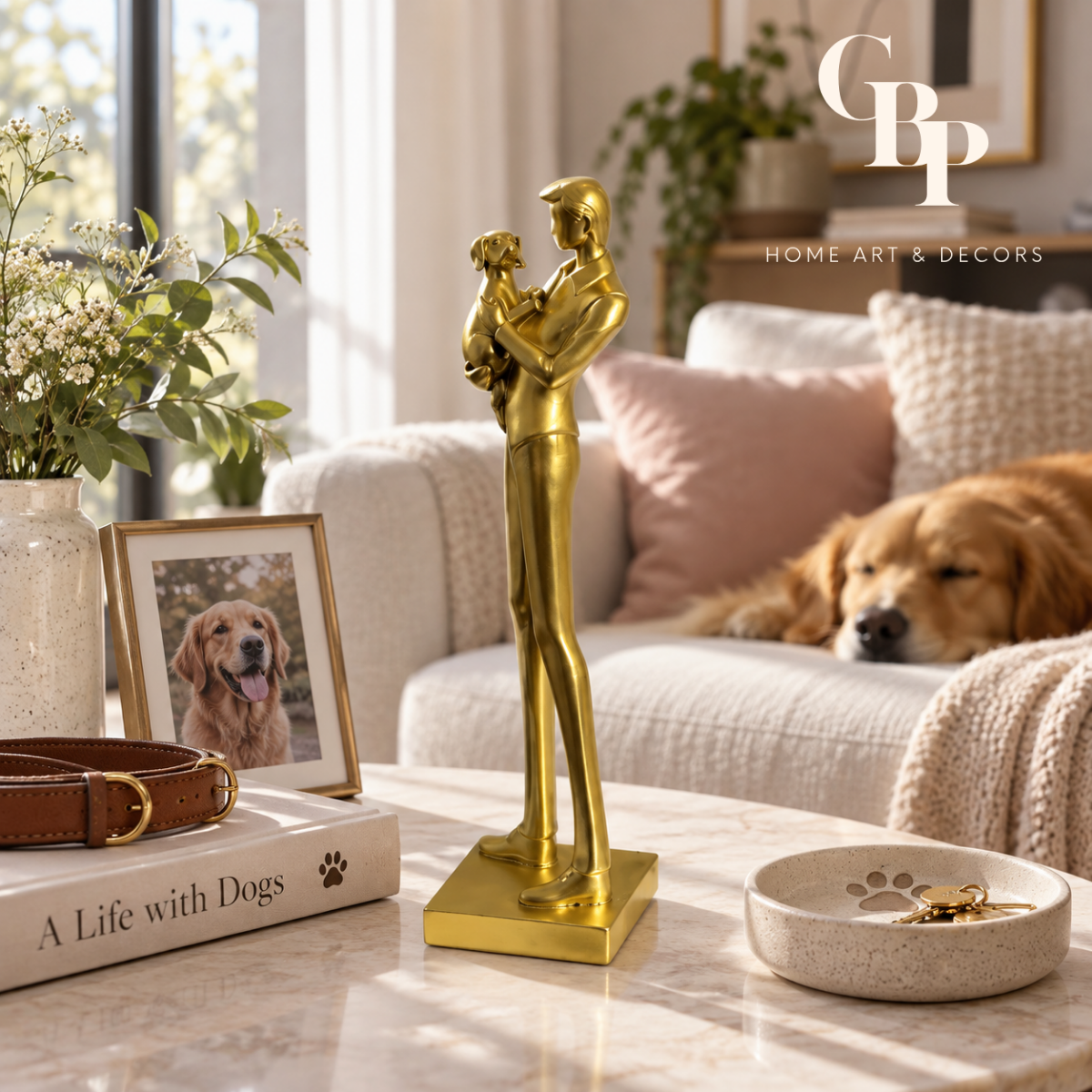 Elegant Man Dog Lover Decor Statue