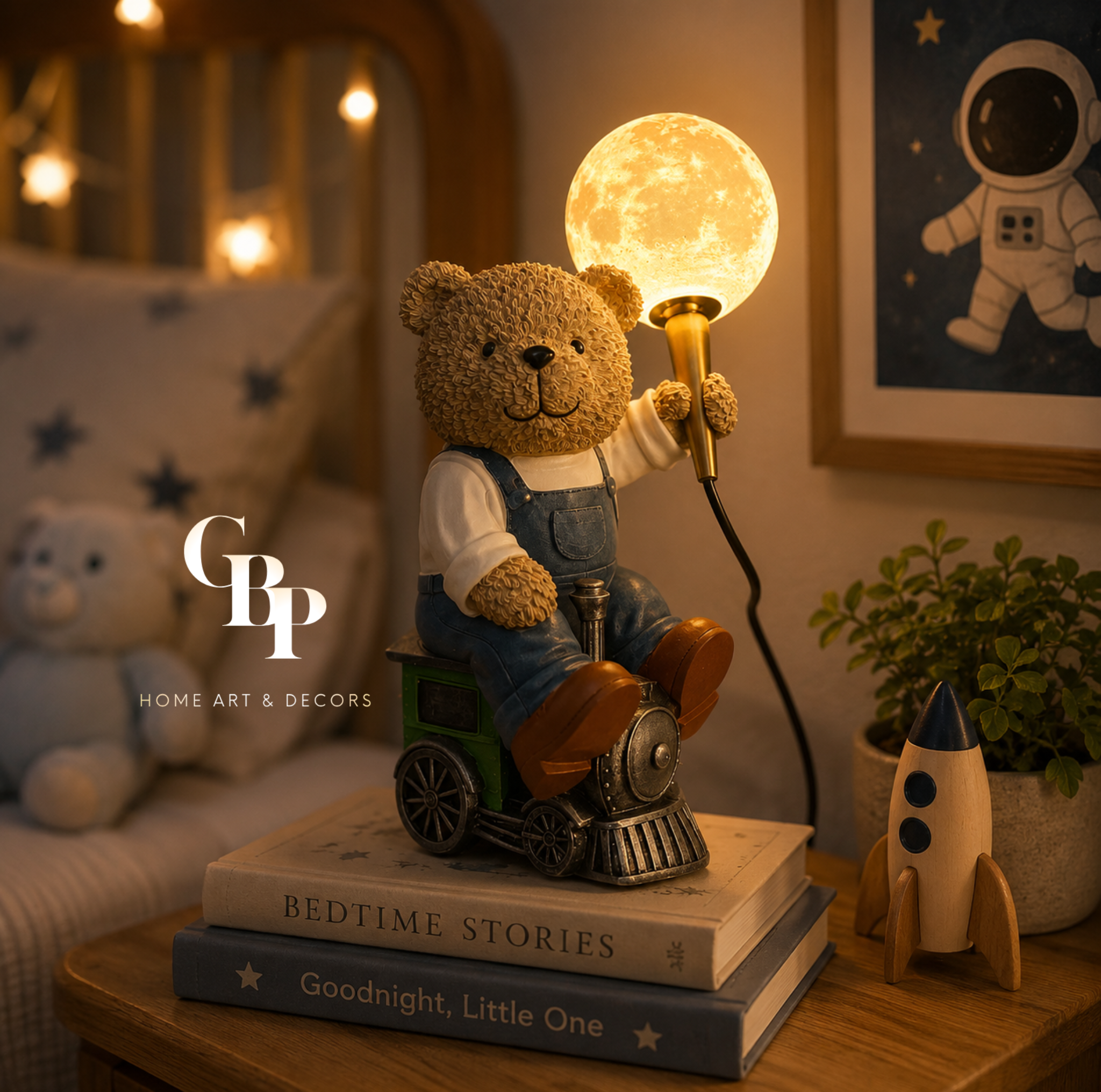 Moonlit Teddy Bear Decor Tabletop Lamp Decor