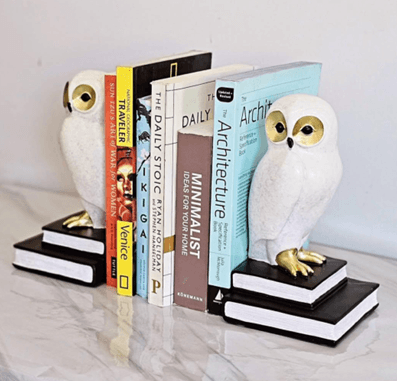 Modern Owl Decorative Bookend in White and Gold