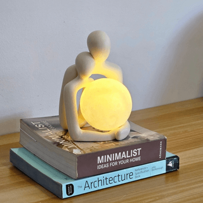 Nordic Minimalist Romantic Couple Sculpture with Moon Night Lamp
