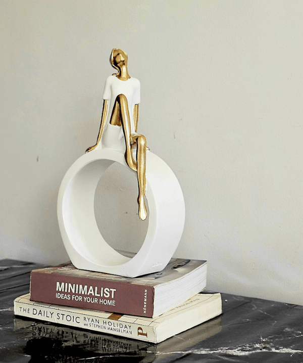 Minimalist Sitting Yoga Girl in White and Gold
