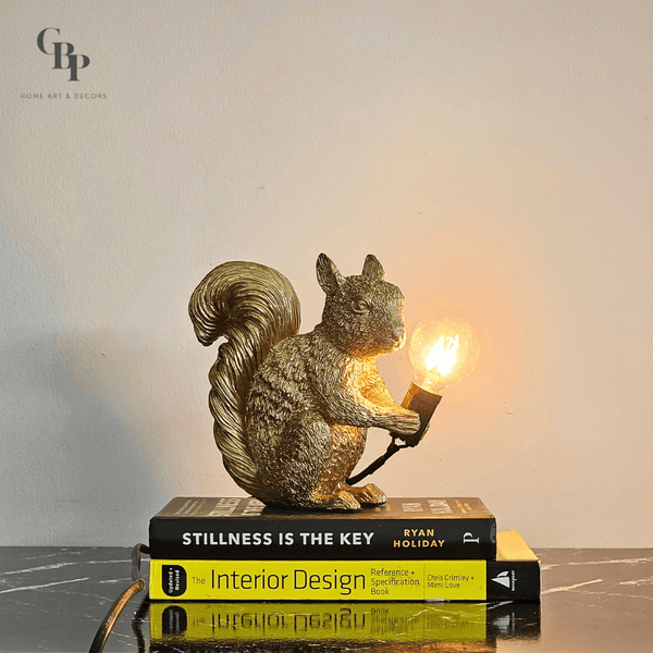 Elegant Squirrel Statue Ornament with Night Lamp